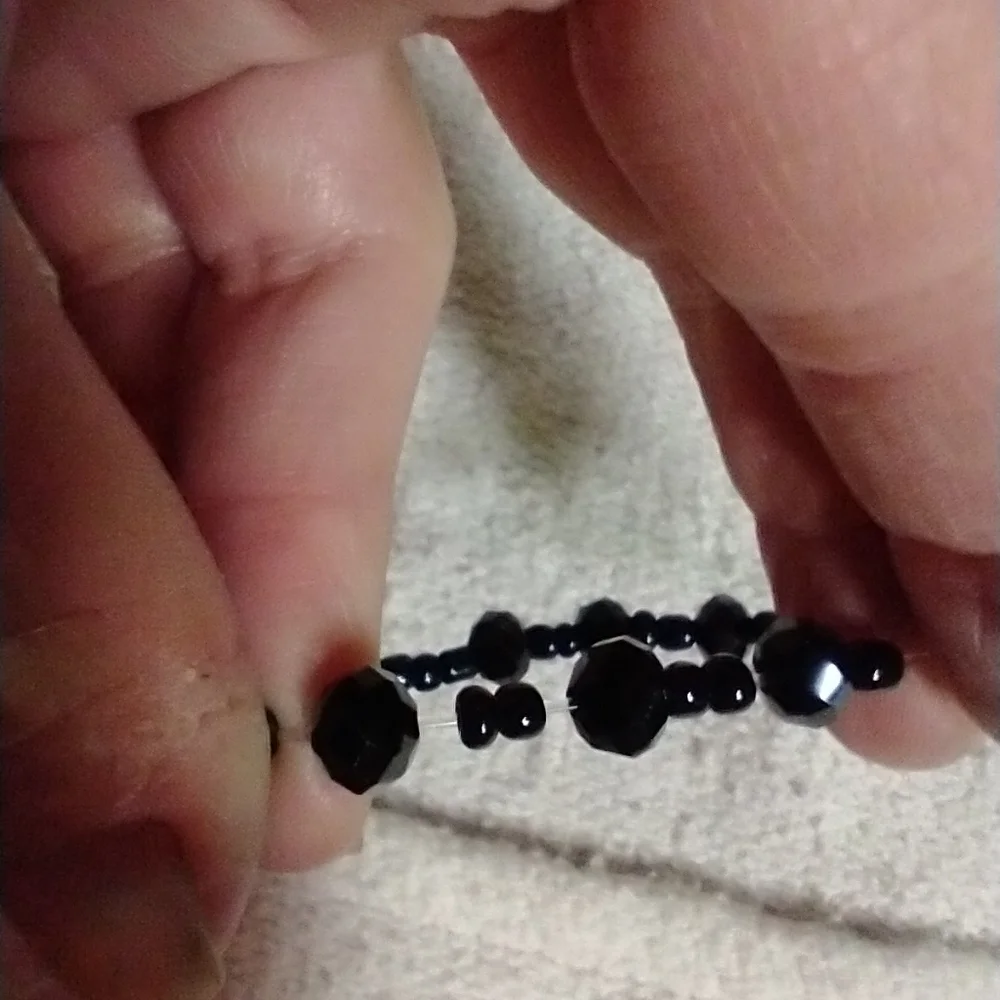 Small black stretch Jesus Mary christian catholic religious bracelet
